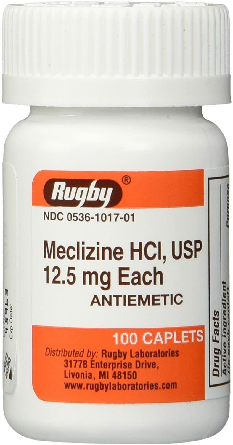 Rugby Meclizine 12.5mg Anti Nausea Vertigo (Compare to Bonine) 100ct x 2 bottles