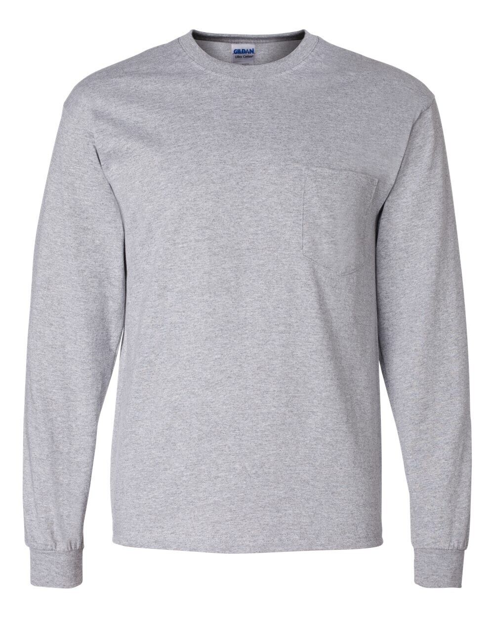 Gildan - Ultra Cotton Long Sleeve Pocket T-Shirt - 2410 SPORT GREY   XL  *C