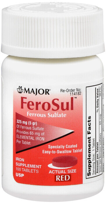 Major Ferrous Sulfate 325 mg 100ct (Compare to FeroSul) -2 Pack