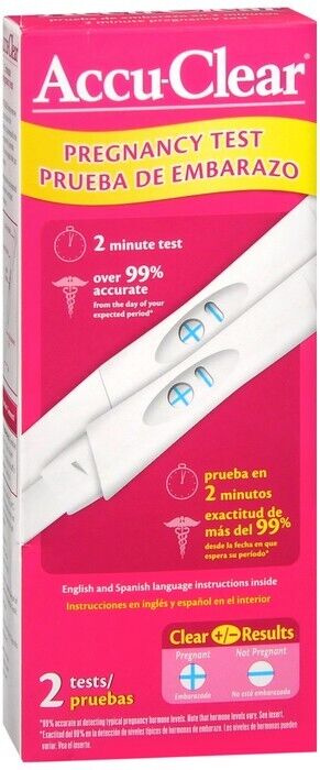 2 PK Accu-Clear 2 Minute 99% Accurate Pregnancy Test 2 Ct Each