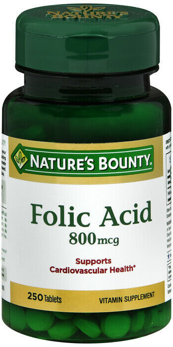 Nature's Bounty Folic Acid 800 mcg Tablets Maximum Strength 250 Tablets