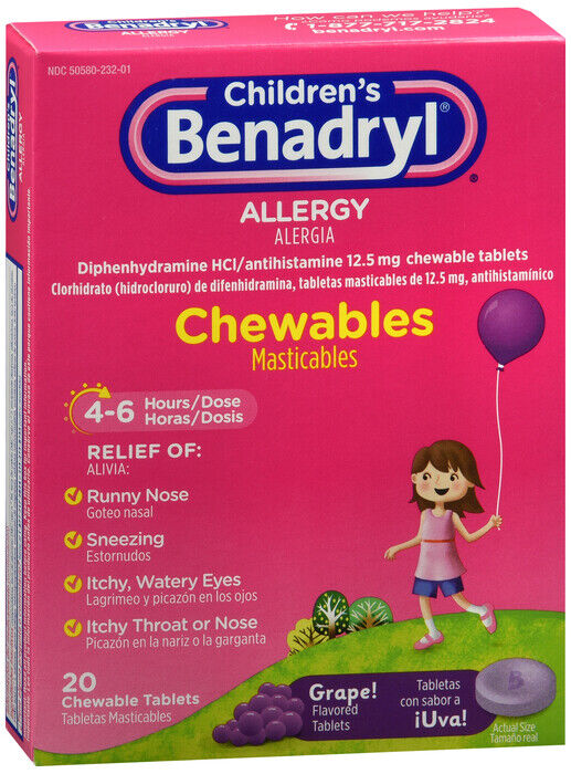 BENADRYL CHILD ALLERGY GRAPE CHEWTAB 20CT diphenhydramine HCl  TAB CHEW 12.5mg