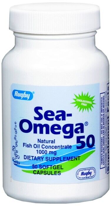 Rugby Sea Omega Natural Fish Oil Concentrate 1000mg Heart Health Support 50ct