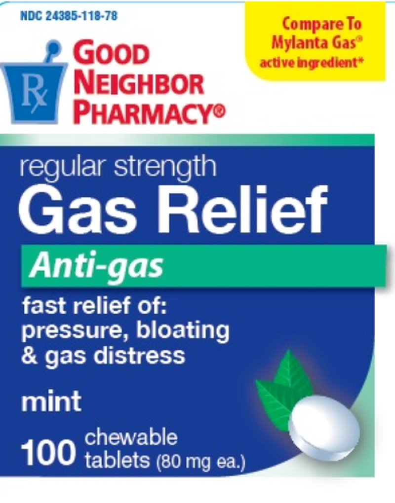 GNP Gas Relief Anti-Gas 100 Chewable Tablets Pressure, Bloating & Gas Distress