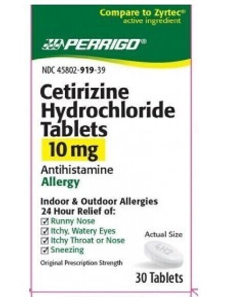 Perrigo Cetirizine Hydrochloride 10mg Antihistamine Allergy Relief Tablets 30ct