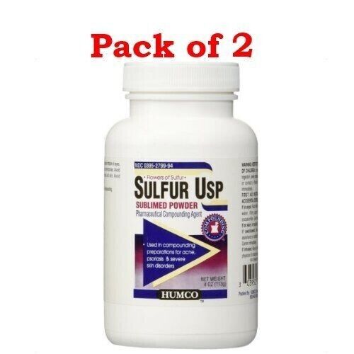 HUMCO Sulfur USP Sublimed Powder Pharmaceutical Compounding Agent 4 Oz Pack of 2