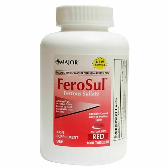 Ferrous Sulfate 325 mg Iron Tabs (Generic Feosol) FeroSul 1000 Red Tabs