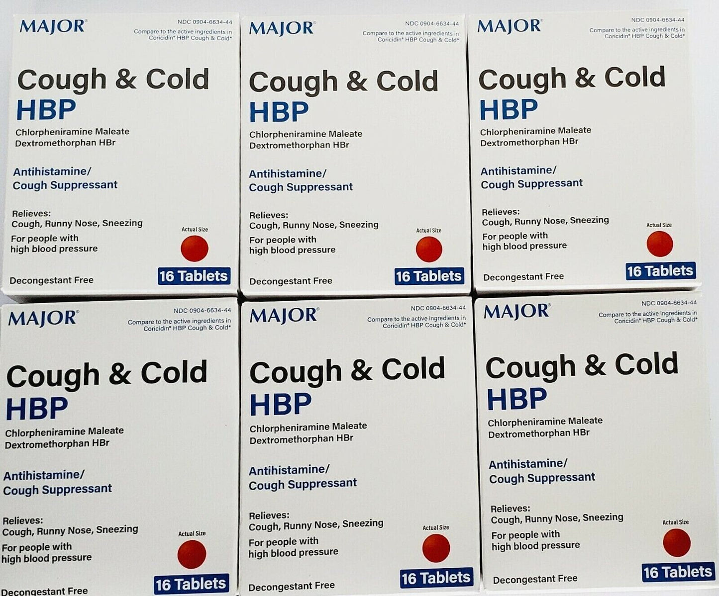 MAJOR Cough & Cold HBP 16ct (Compare to Coricidin HBP)  - 6  Pack