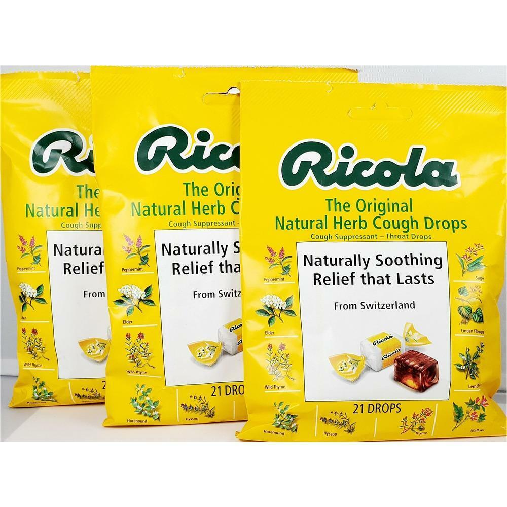 RICOLA ORIGINAL NATURAL-HERB THROAT DROPS, 21 PER BAG X 3 BAGS