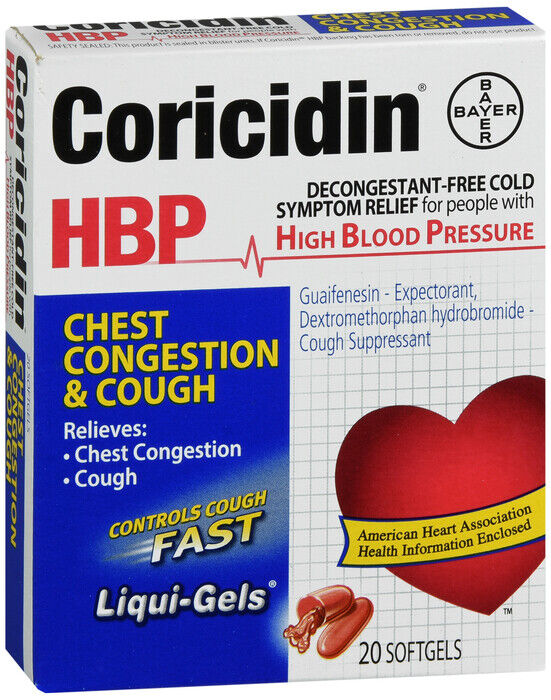 CORICIDIN HBP CHEST CONGESTION AND COUGH LIQUIGEL 20 CT