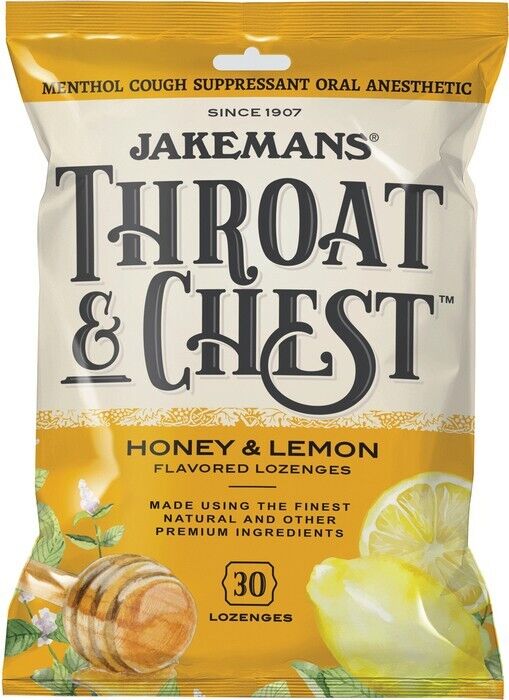 Jakemans Throat & Chest Honey & Lemon Flavored Lozenges 30 Lozenges