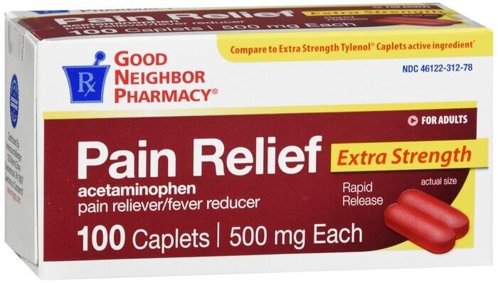 GNP Pain Relief, 500mg Caplets, Compare Tylenol XS  2 X 100CT BOTTLES