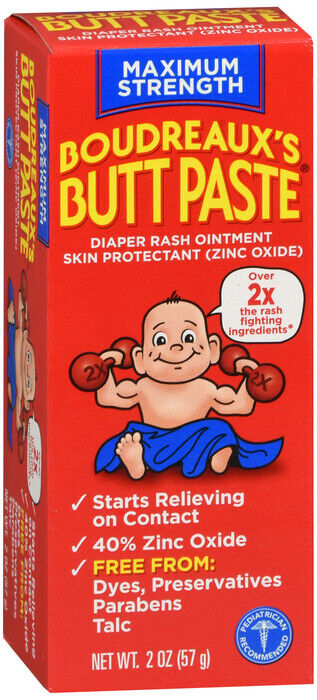 BOUDREAUX'S BUTT PASTE MAXIMUM STRENGTH 2OZ   zinc oxide TOPICAL OINT. (G) 40 %