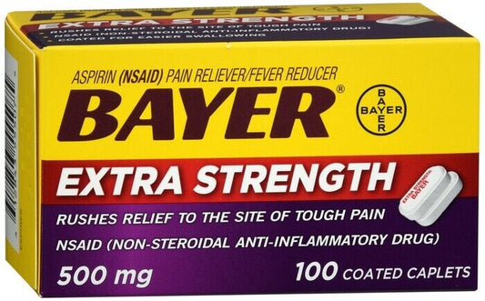 Bayer Extra Strength Aspirin Pain & Fever Relief Coated Caplets 500 mg 100 Count