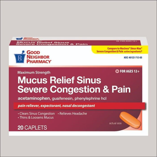 GNP Mucus Relief Sinus Severe  Congestion & Pain Caplets 20ct