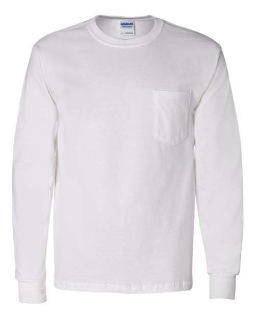 Gildan NEW Mens  ULTRA COTTON Long Sleeve Pocket T-shirt Tee 2410