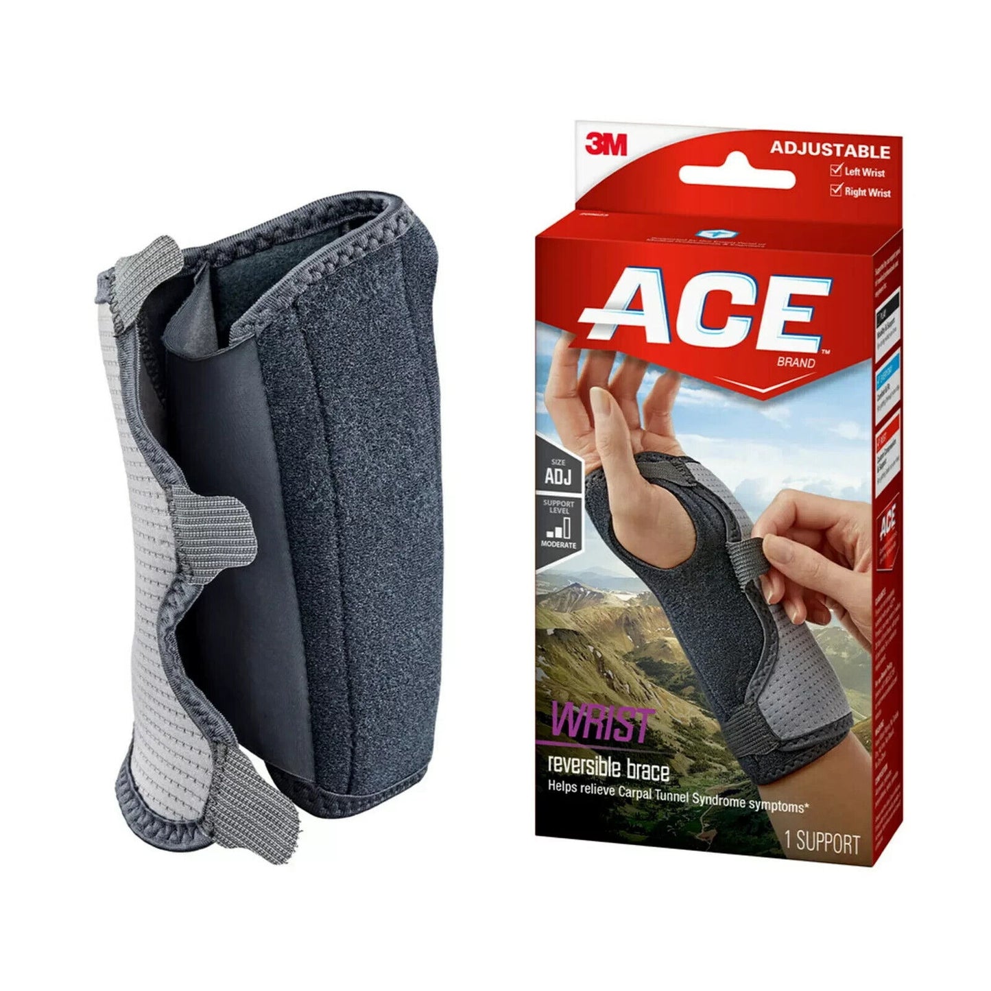 ACE Brand Reversible Wrist Brace, Gray – One Size Fits Most US