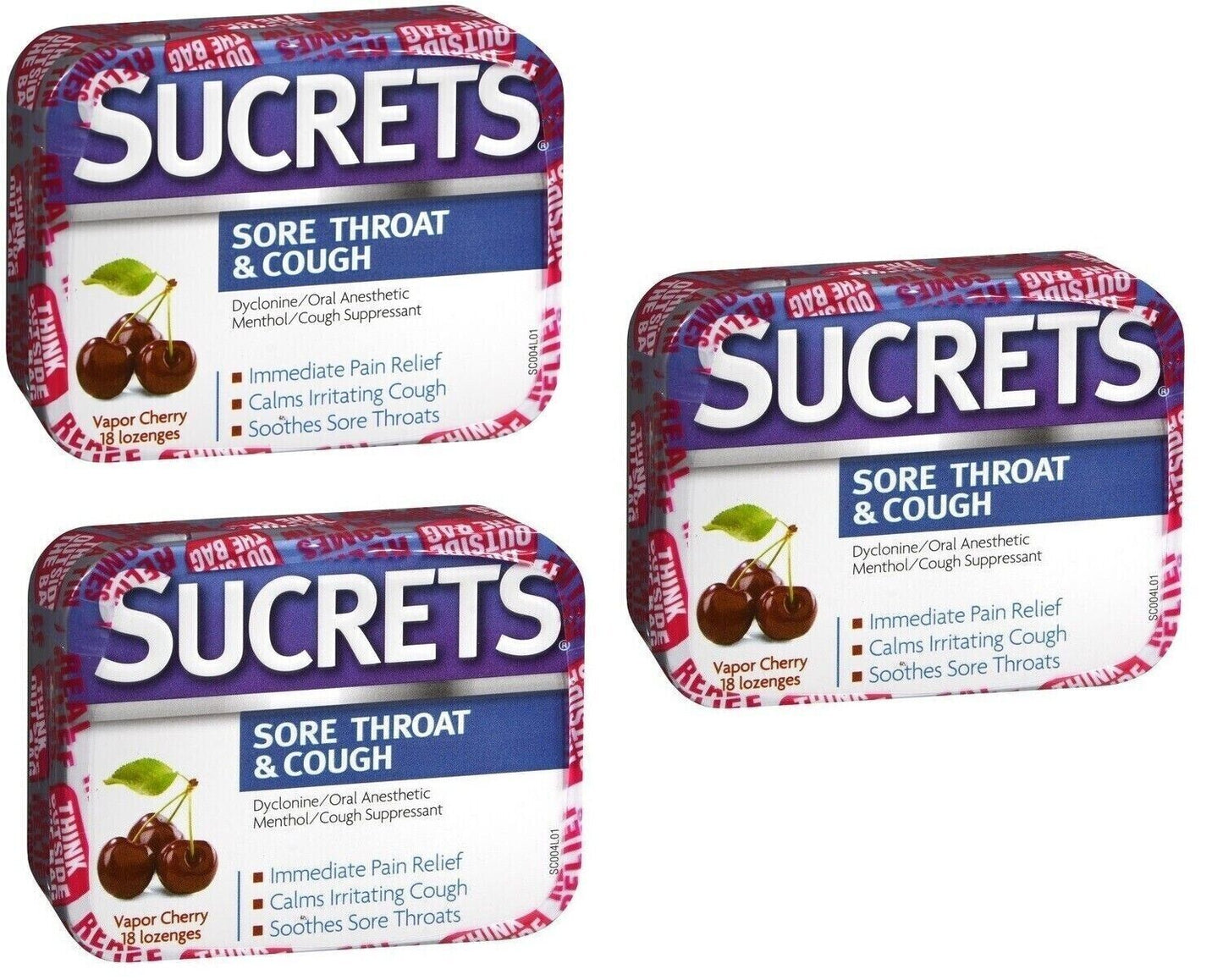 Sucrets Lozenges for Sore Throat & Cough Vapor Cherry 18 Count X 3 Packs