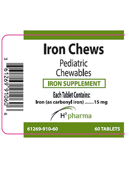 H2 Pharma IRON CHEWS 15mg iron pentacarbonyl 60 chewable tablets