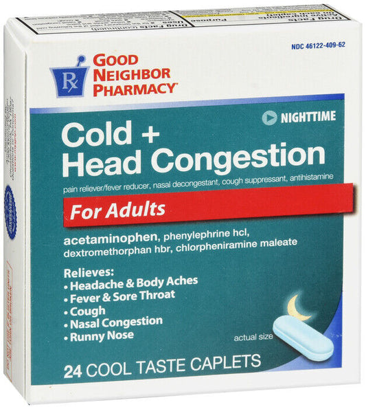 GNP COLD+HEAD CONGESTION NIGHTTIME CAPLET  24CT