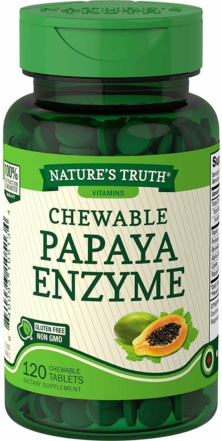 Nature's Truth Vitamins Chewable Tablets Papaya Enzyme Gluten Free NON-GMO 120Ct