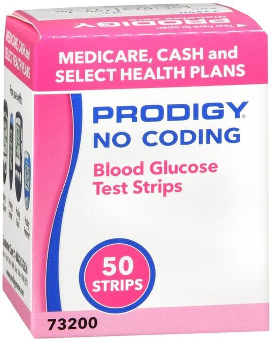 Prodigy No Coding Blood Glucose Test Strips,100 Ct (2 Boxes of 50 Each)