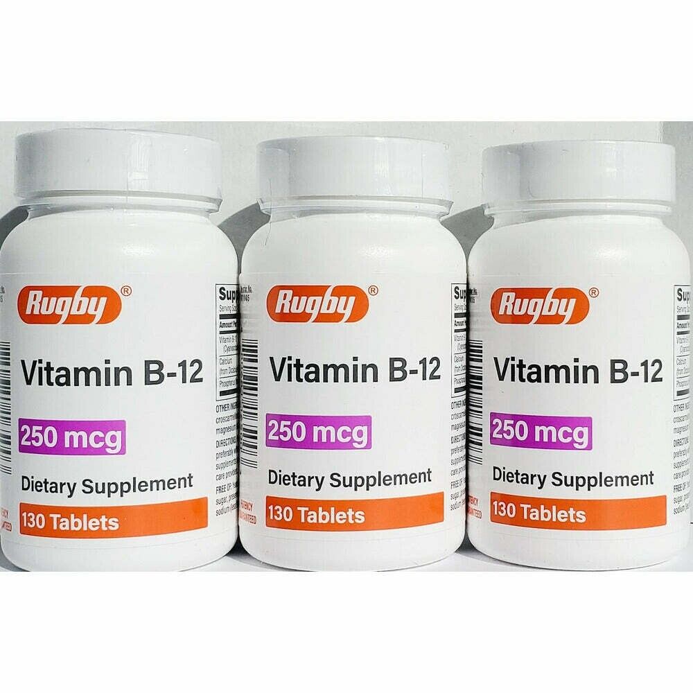 Rugby Vitamin B-12 250 mg -130 Tablets Each -3 Pack -