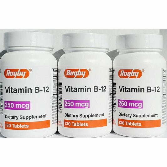 Rugby Vitamin B-12 250 mg -130 Tablets Each -3 Pack -