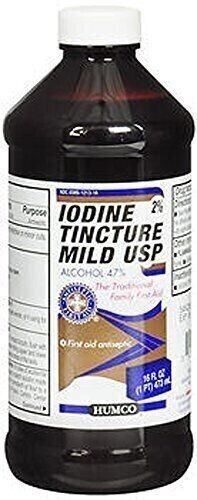 Humco Iodine Tincture Mild Alcohol 47% First Aid Antiseptic For Infection 16 Oz