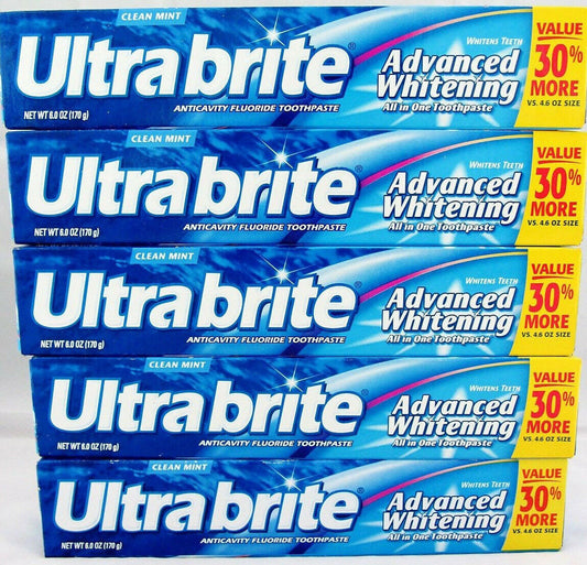 ULTRA BRITE TOOTHPASTE ADVANCED WHITENING 6 OZ clean mint x 5 tubes