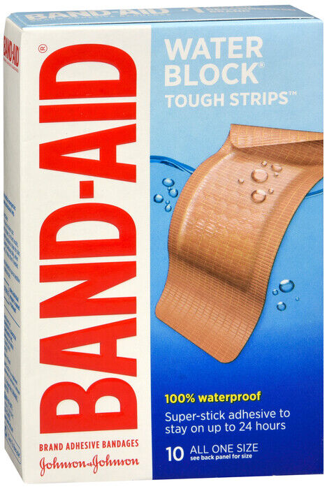 BAND-AID TOUGH STRIPS WATERPROOF EXTRA LARGE 10 CT  1.75 by 4 inches  x 4 boxes