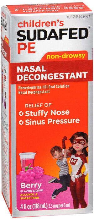 Sudafed PE Nasal Decongestant Liquid 4oz Berry