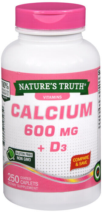 CALCIUM 600MG +D3 CAPLET 250CT NAT TRU   calcium carbonate/vitamin D3