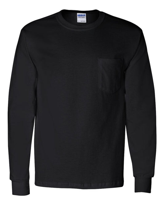 Gildan - Ultra Cotton Long Sleeve Pocket T-Shirt - 2410  BLACK SMALL    (4-18)