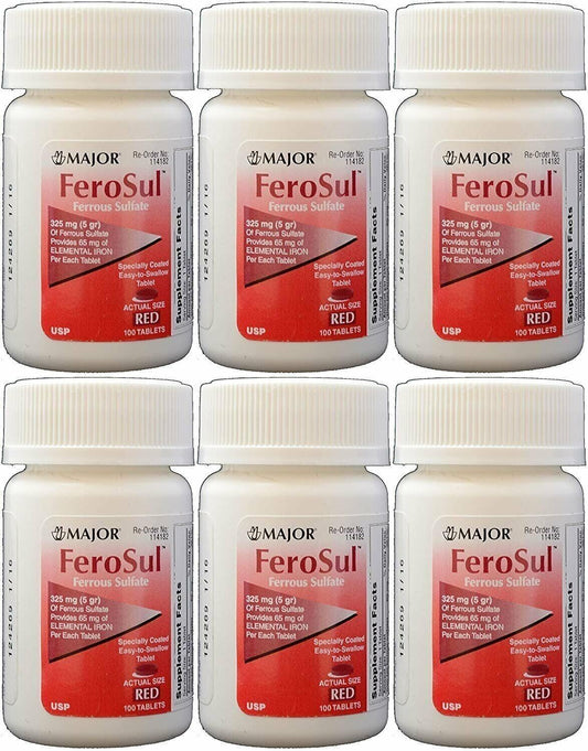 Major Ferrous Sulfate 325 mg 100ct (Compare to FeroSul) -6 Pack