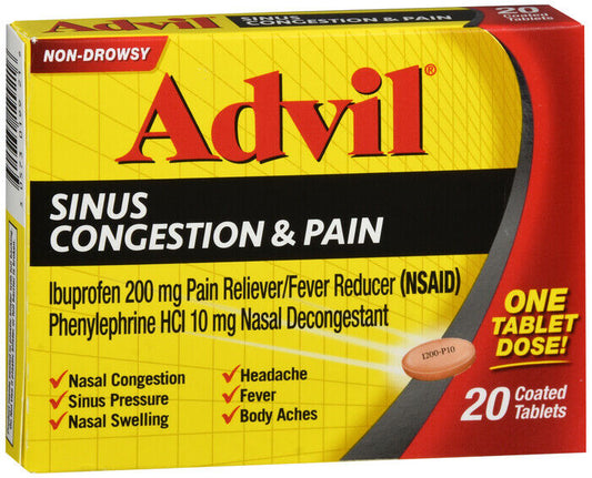 ADVIL SINUS CONGESTION AND PAIN TAB 20CT  x 3 boxes