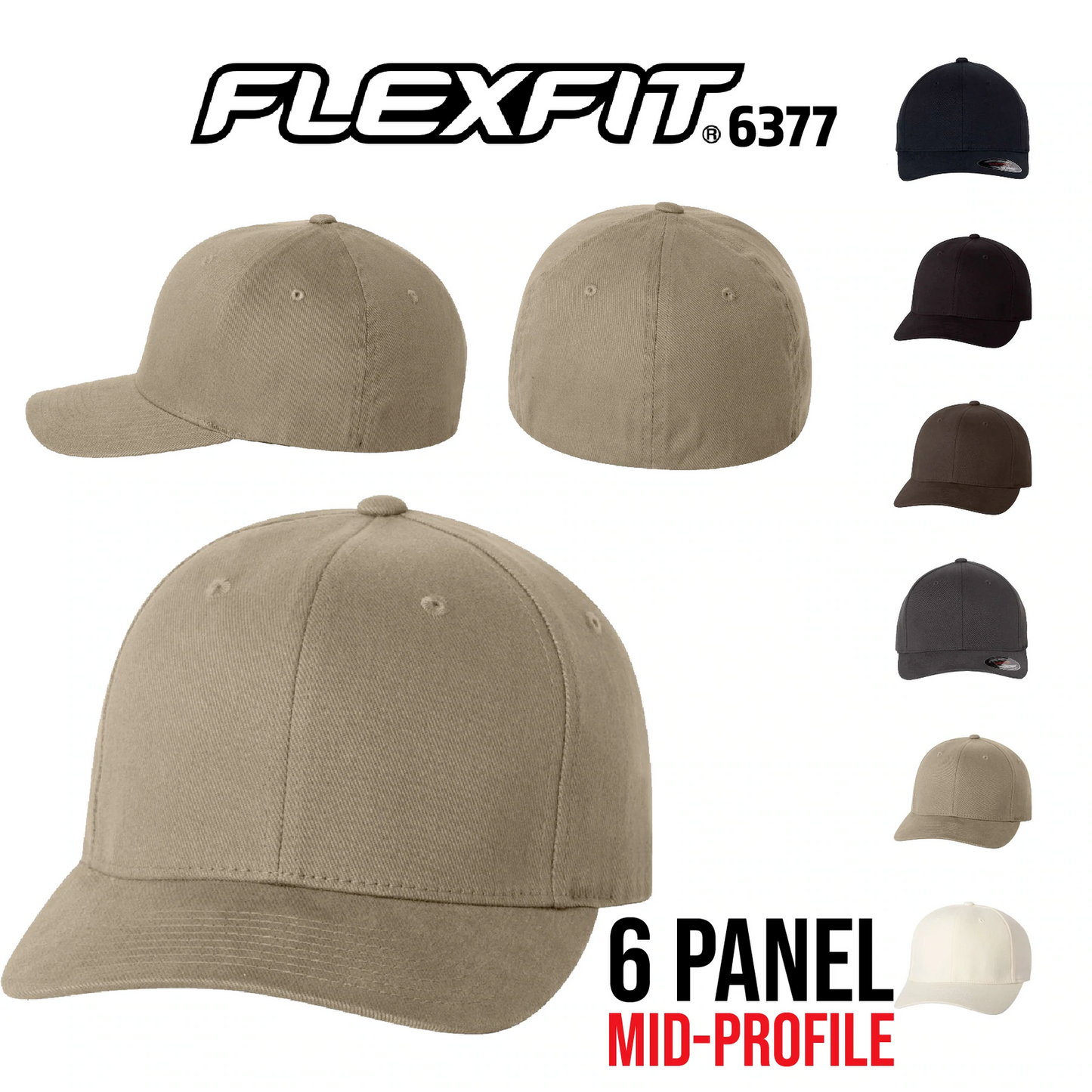 FLEXFIT  6377 Classic ORIGINAL 6-Panel Twill Fitted Baseball Cap Hat