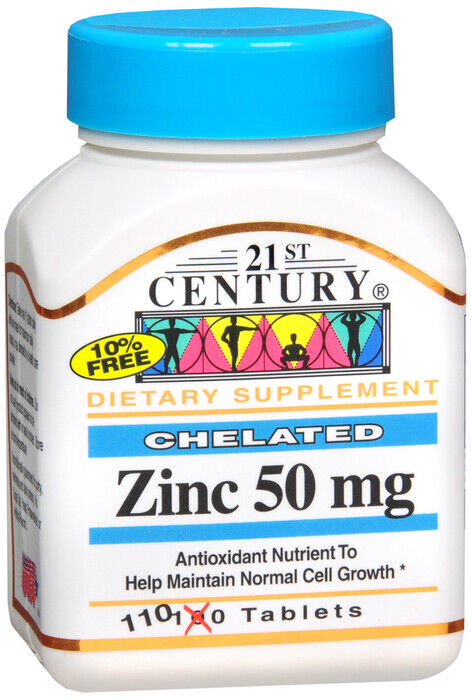 ZINC 50MG CHELATED TAB 110CT 21ST CENT   zinc amino acid chelate ORAL TABLET