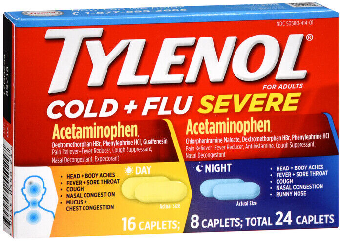 TYLENOL COLD/FLU SEVR DAY/NIGHT CPL 24CT