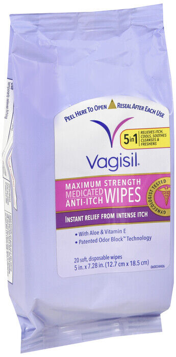 Vagisil Anti Itch Medicated Wipes Maximum Strength Instant Relief Gntle 20ct x 2