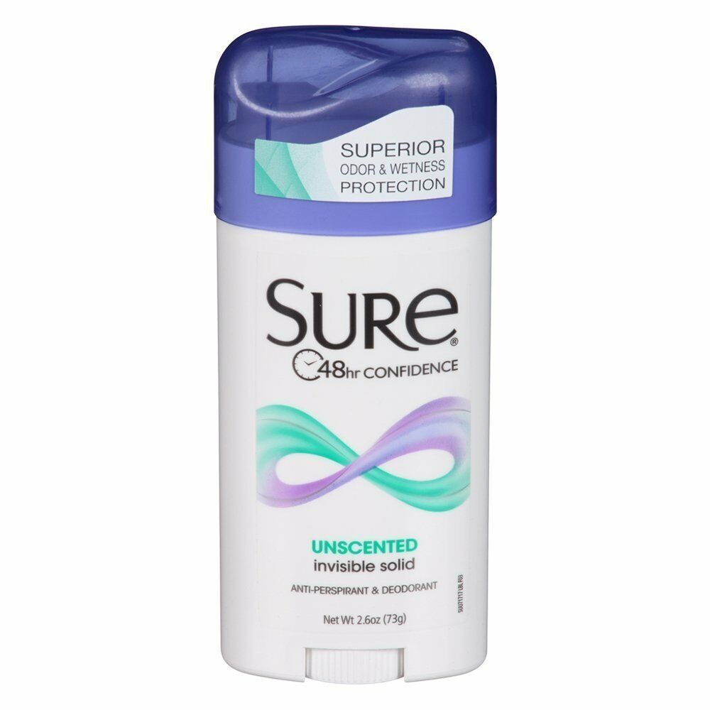 Sure Anti-Perspirant & Deodorant Invisible Solid Unscented 2.6 Ounce Pack of 6