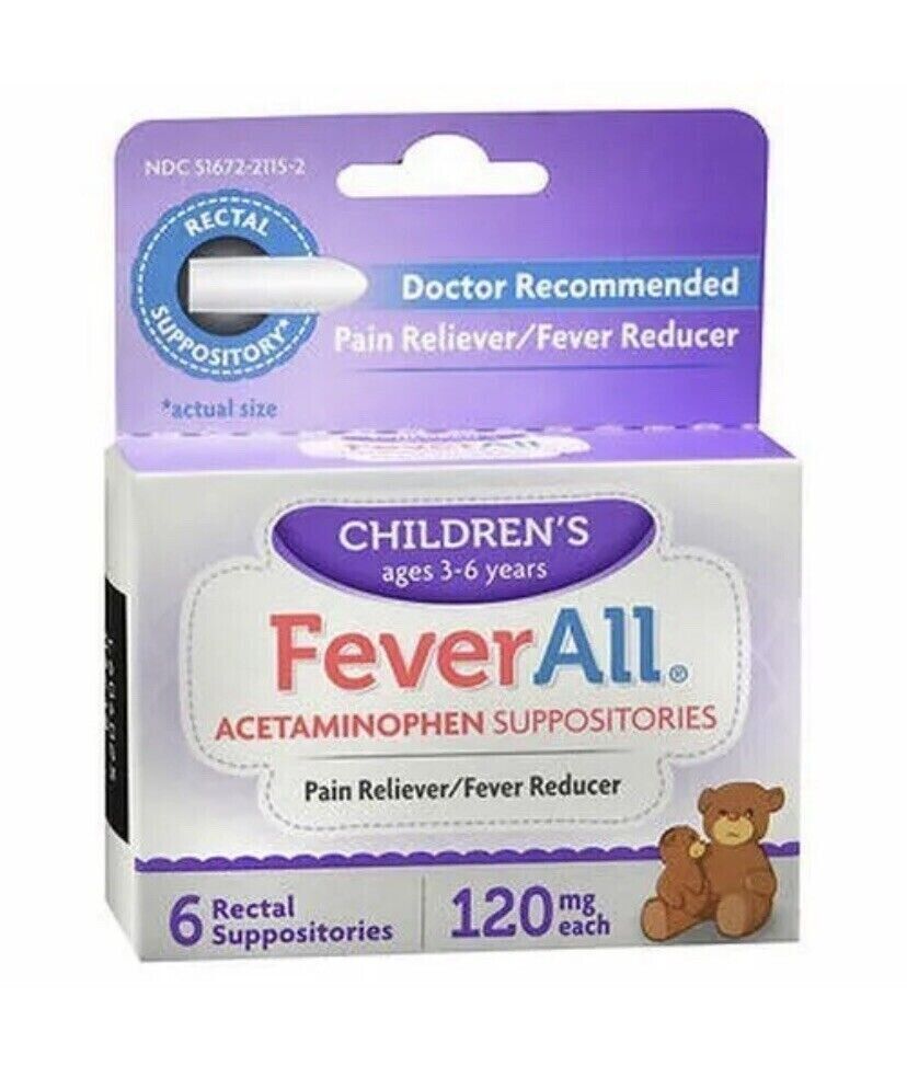 4 Pack- Feverall Children's Acetaminophen Suppositories 6 Each