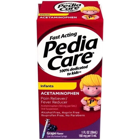 Pedia Care Infants Fast Acting Acetaminophen Pain Reliever Grape Flavor 1 oz