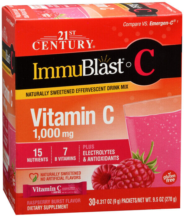 Immublast-C Effervescent Vitamin C 1000mg Mix Raspberry 30 count