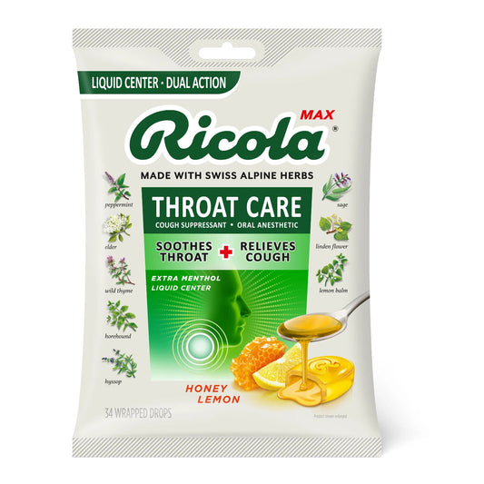 Ricola Max Throat Care Cough Drops, 34 CT   HONEY LEMON