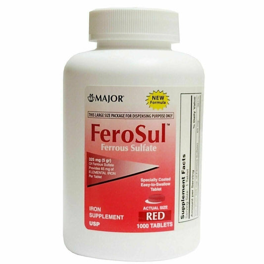 Major Ferosul Ferrous Sulfate 325mg Iron Supplement Blood Health 1000ct 4 Pack