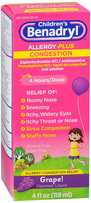 Benadryl-D Kids Allergy - Sinus Liquid 4oz Grape