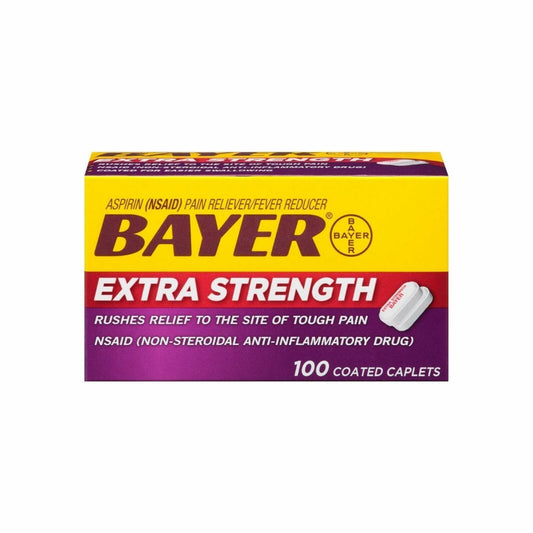 Extra Strength Bayer Aspirin 500mg Coated Tablets, Pain Reliever, 100 Count x 2