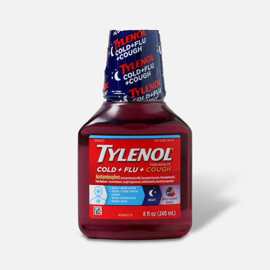 TYLENOL COLD+FLU+COUGH NIGHTIME WILDBERRY LIQ 8 OZ