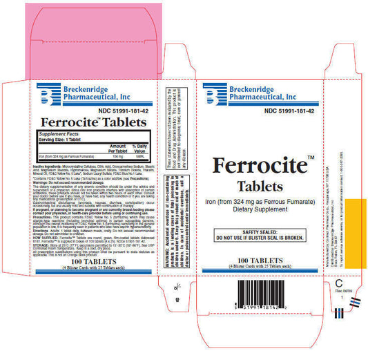 Breckenridge Ferrocite Tab (324mg Iron as Ferrous Fumarate) 100ct